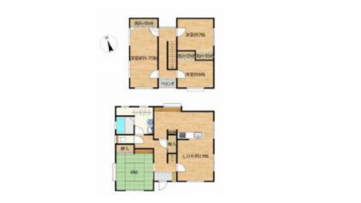 【間取図】１階LDK19、２階に洋室３部屋
